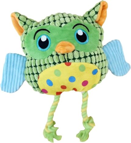Stuffed Squeak Dog Toys, Plush Cotton Rope Interactive Dog Chew Toy, Tough Plush Squeaky Rope Toys with Cotton Rope for Small Medium Large Dogs(Owl)