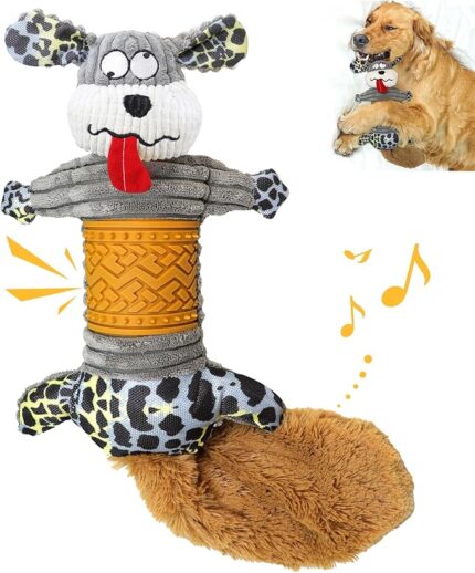Squeaky Dog Toys Tough Durable Stuffed Plush Dog Toys with 2 Squeakers and Crinkle Paper