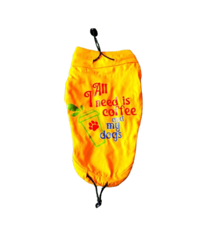 All I Need Is Coffee Dog T-Shirt, Yellow Cotton, Drawstring Design