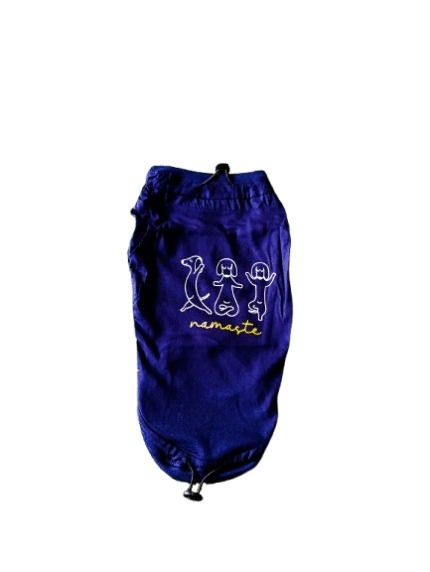 Dog Tshirt with Namaste Dogs Design, Navy Blue, Drawstring Closure